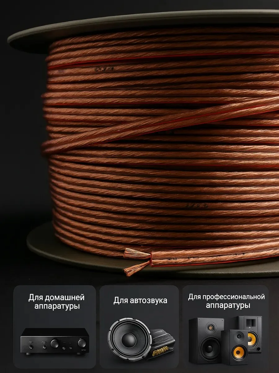 Акустический кабель 2×2,5 мм² для колонок и сабвуфера в машину, 10 м, фото 5