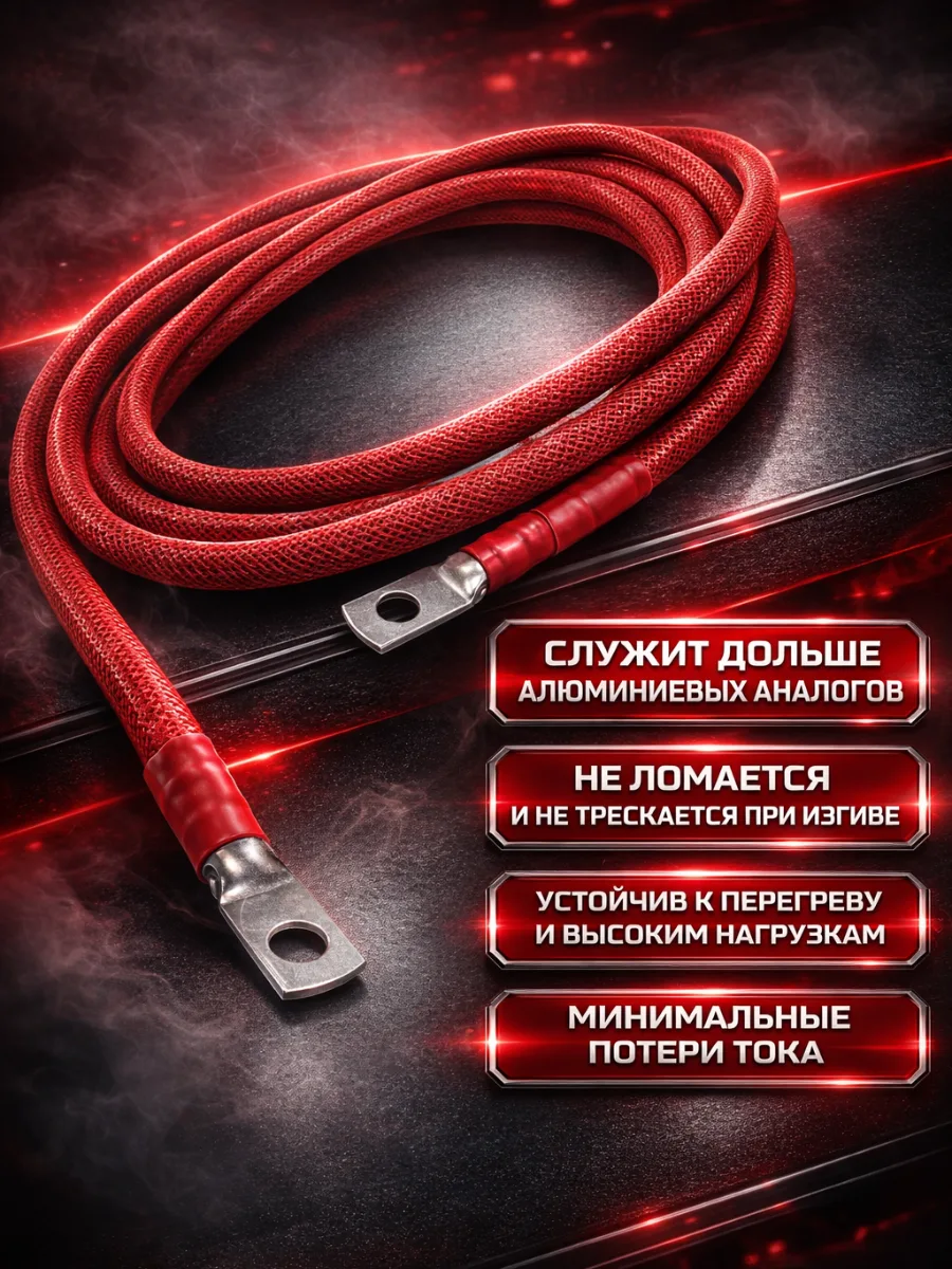 Комплект КГ 50 мм² (0 GA) для усилителя и сабвуфера, 5 м, красный, фото 5