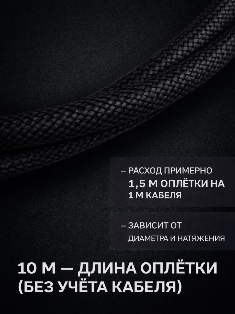 Оплётка для проводов «змеиная кожа» 12–26 мм, чёрная, 10 м, фото 7